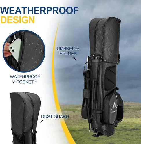 Vista 7 de UNIHIMAL 14-Way Golf Stand Bag, Full Length Premium PU Leather Golf Bag with Plush Top, Magnetic Pocket, Dual Strap and Rain Cover for Men