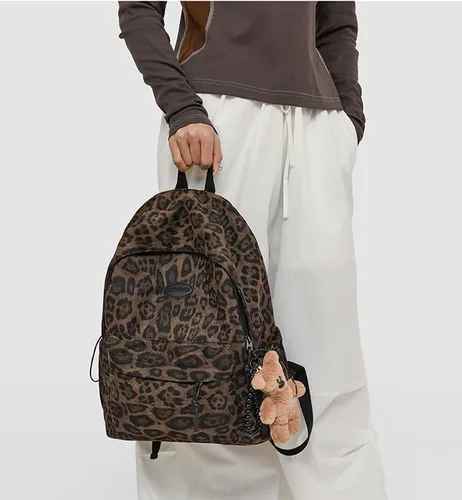 Vista 9 de Mochila de guepardo de moda, bolso de hombro con diseño de moda y2k, bolso de coqueta con estampado de leopardo, para mujeres y hombres, Marrón