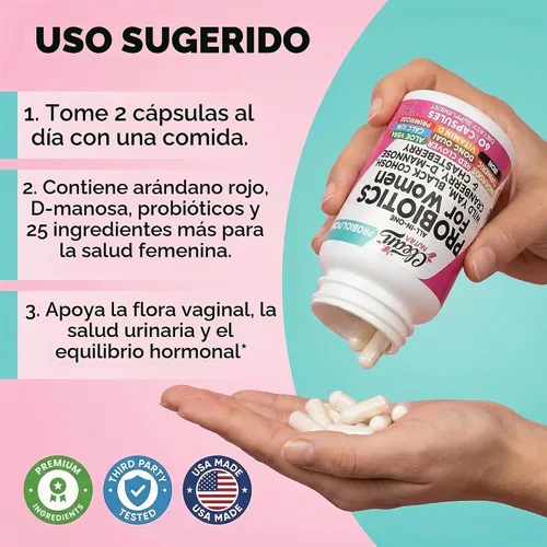 Vista 13 de Clean Nutraceuticals Probióticos para mujeres con D manosa, extracto de arándano, ñame silvestre, chasteberry – 20 cepas probióticas y prebióticas