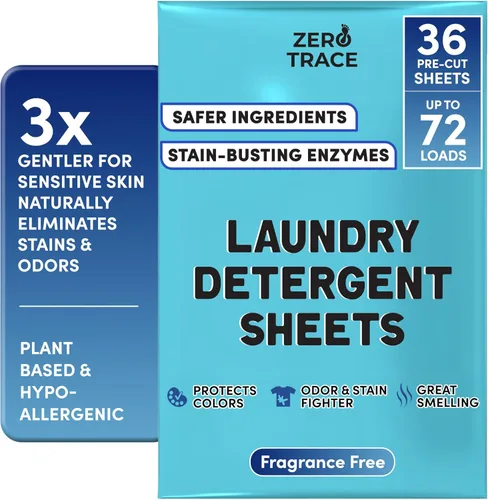 Vista 12 de Zero Trace Hojas de detergente para ropa totalmente natural, ecológicas, jabón de lavandería, detergente para ropa activa de viaje