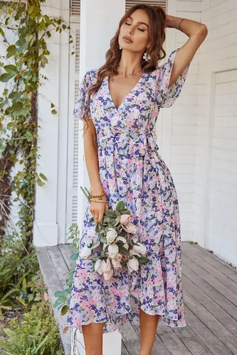 Vista 2 de PRETTYGARDEN Vestido largo bohemio floral de verano para mujer Melocotón Floral