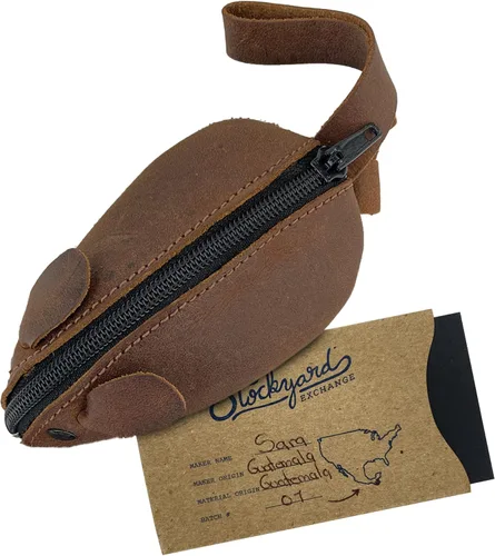 Vista 7 de Hide & Drink, Monedero de ratón de cuero rústico, bolsa de cambio, hecho a mano, Bourbon Marrón, Adulto