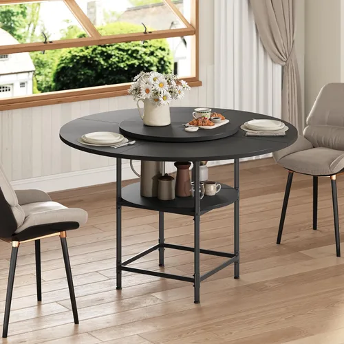 Vista 2 de MAHANCRIS Mesa de comedor redonda para 4, mesa de comedor con estante de almacenamiento, mesa de comedor de 47.2 pulgadas, mesas circulares, mesas