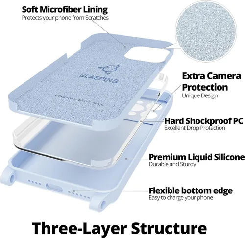 Vista 6 de Blaspins Funda de correa cruzada con cordón para iPhone 13 Mini, cuello cruzado, soporte ajustable extraíble, protección contra caídas a prueba