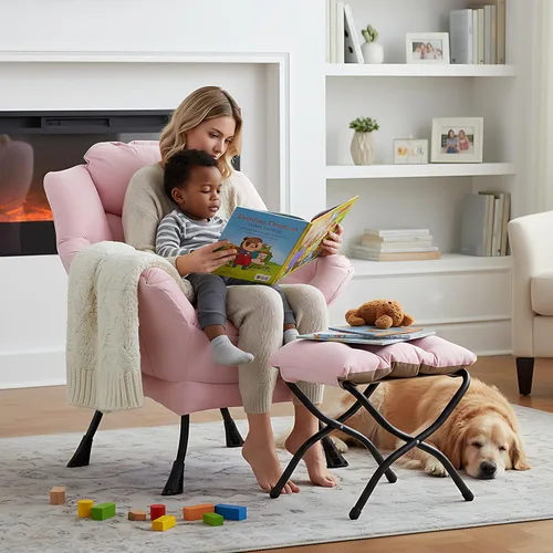 Vista 100 de Welnow Silla Lazy con otomana, moderna silla de descanso con reposabrazos y un bolsillo lateral, sillón para sofá de ocio, sillón de lectura