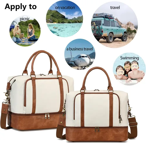Vista 43 de CAMTOP - Bolsa de viaje de fin de semana para mujer, bolsa de lona con espacio para laptop de15.6 pulgadas