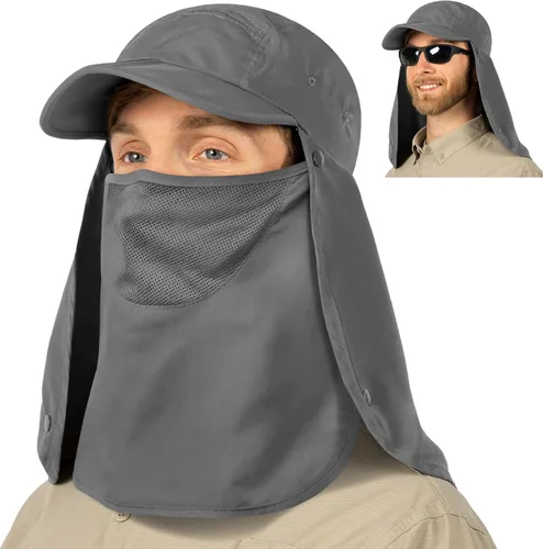 Vista 11 de SUN CUBE Sombrero de sol de pesca con solapa para el cuello para hombres, cubierta de protección UV, gorra de cubo al aire libre con cubierta facial