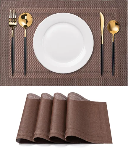 Vista 13 de CADONO Juego de 4 manteles individuales de vinilo lavables para interiores y exteriores, para mesa de comedor, duraderos, antideslizantes