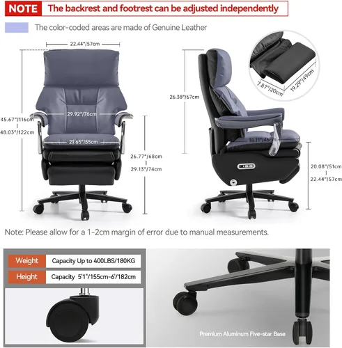 Vista 3 de EMIAH Ergonomic Office Chair with Foot Rest Electric Executive Office Chair Reclining with Massage Big and Tall High Back Computer Chair with Black