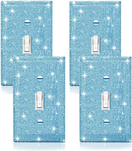Vista 22 de 4 Piezas Cubiertas de Tomacorriente con Diamantes de Imitación Plateados Brillantes Placa de Pared 1 Gang Toggle Cubierta de Interruptor de Luz