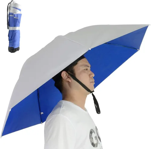 Vista 16 de NEW-Vi - Sombrero paraguas de pesca plegable ajustable, 37.4” extragrande, con manos libres, 7 nervaduras, impermeable, anti-UV, para pesca