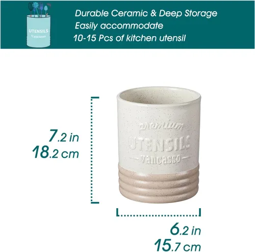 Vista 2 de vancasso Sabine Soporte para Utensilios, Recipiente Grande para Utensilios de 7.2" para Encimera de Cocina, Recipiente de Cerámica