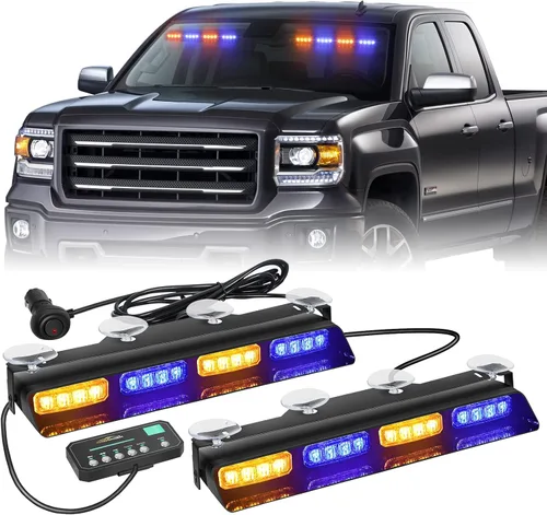 Vista 9 de XRIDONSEN Luces estroboscópicas de emergencia para salpicadero, advertencia intermitente de seguridad ámbar con controlador de pantalla digital