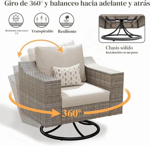 Vista 5 de LUXOAK Juego de muebles de patio de 9 piezas con mecedoras y mesa