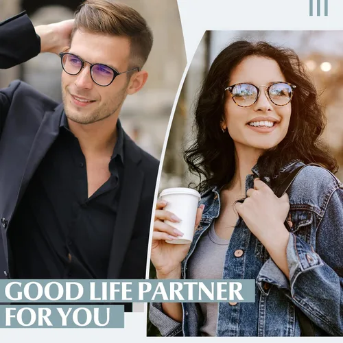 Vista 2 de LINVO Fake Glasses Retro Round TR90 Frame Eyeglasses Non Prescription Clear Lens for Women Men