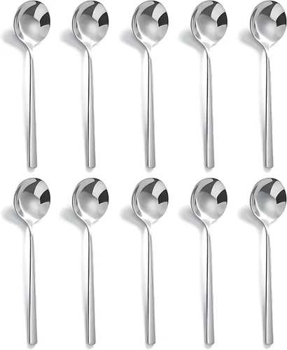Vista 9 de Comicfs Juego de 10 cucharas de café espresso de acero inoxidable SUS 304 de 5.3 pulgadas, cucharas de café, cucharaditas para café, azúcar, postre
