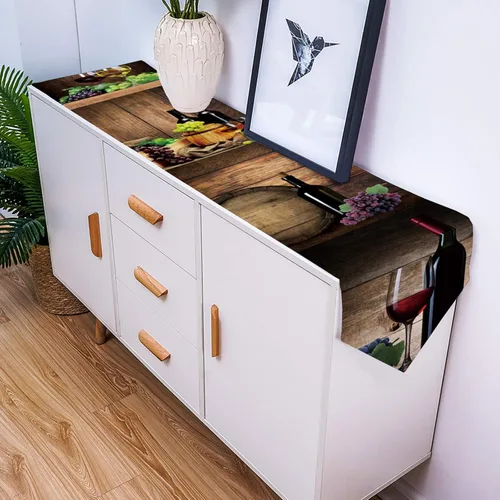 Vista 5 de Camino de mesa de arpillera, bufandas de copa de vino tinto, barril de madera, uva, camino de mesa de lino duradero para mesa, granja, decoración
