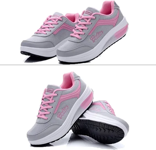 Vista 8 de Zapatos para caminar con cordones para mujer, con soporte de arco, transpirables, con plataforma de cuña, bajos, informales, ligeros, ortopédicos