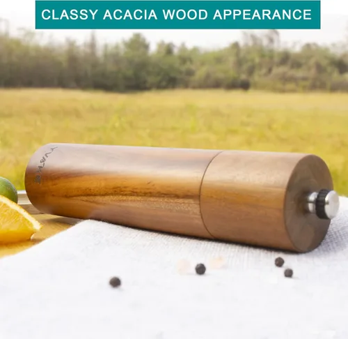 Vista 4 de Molinillo de Sal y Pimienta de Madera, Molinillo Manual de Sal y Pimienta de 8 Pulgadas, Grosor Ajustable y Recargable, Saleros de Pimienta