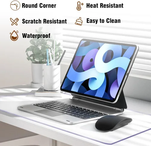 Vista 2 de Protector de escritorio de oficina de plástico transparente de 14 x 24 pulgadas, protector de escritorio de PVC de vidrio para oficina, hogar