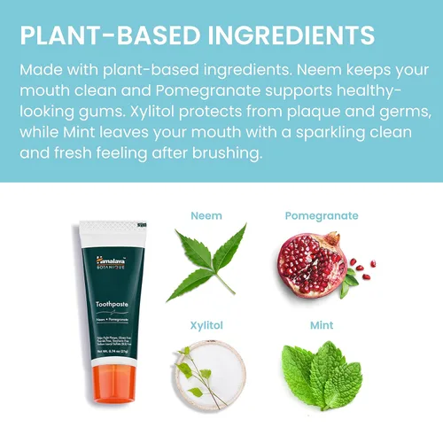 Vista 8 de Himalaya Botanique Neem & Pomegranate Pasta de Dientes de Viaje, Sabor a Menta - Pasta de Dientes Sin Flúor Tamaño de Viaje Combate la Placa y Para