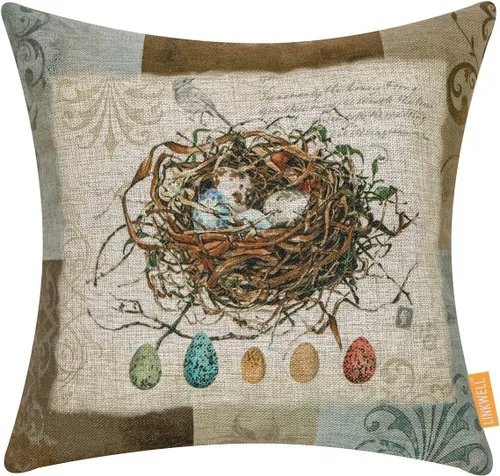CC1892 - Funda de almohada con diseño de nido de pájaros, 18 x 18 pulgadas, decoración de primavera de Pascua