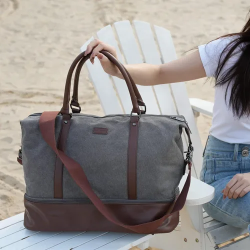 Vista 6 de BAOSHA HB-28 - Bolsa de lona para mujer para la noche o el fin de semana, gris, Moderno Equipada