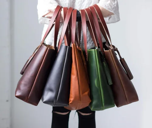 Vista 6 de Deluxe Leather Tote Bag for Women, Leather Handbag, Leather Purse, Monogram Tote, Made in the USA