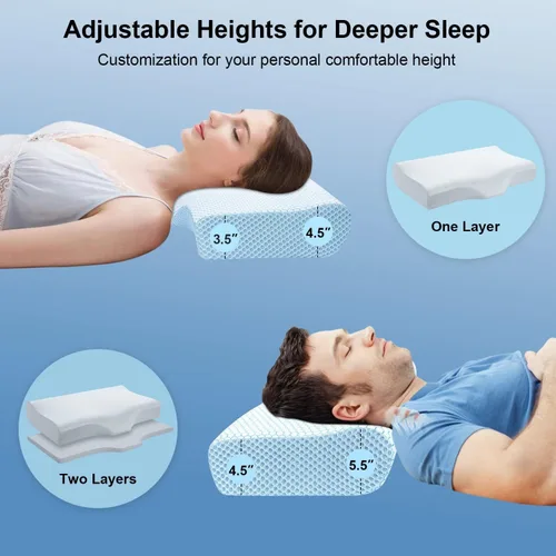 Vista 6 de Anvo 2 almohadas de espuma viscoelástica almohada ortopédica cervical para dormir de lado espalda estómago dormir para dolor de cuello