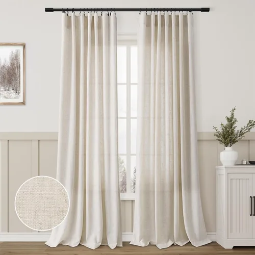 Vista 151 de Aersas Aqua Green Linen Curtains 84 Inches Long 2 Panels Set Back Tab Rod Pocket Living Room Curtain Farmhouse Rustic Light Filtering Hook Drapes