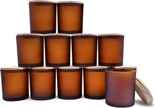Vista 52 de SHOWIN Tarros gruesos para hacer velas, 12 unidades, tarros vacíos de 7 onzas con tapas de madera para hacer velas, contenedor de muestra, Navidad