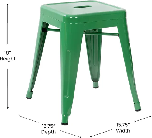 Vista 77 de Flash Furniture Taburete de metal para mesa de comedor, taburete de grado comercial Kai rojo sin espalda, silla de comedor apilable de 18 pulgadas