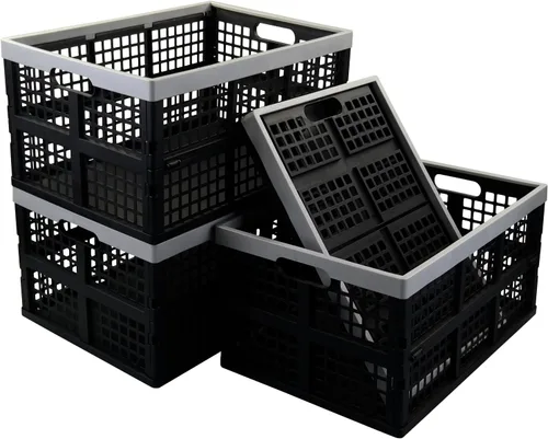 Vista 9 de Asking Paquete de 3 cajas plegables apilables de plástico de 30 L, caja de almacenamiento plegable, color blanco