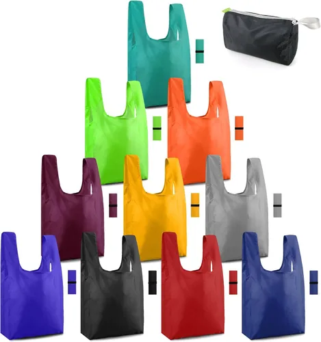 Vista 27 de BeeGreen Bolsas de comestibles reutilizables plegables, paquete de 12 bolsas grandes y bonitas, bolsa de regalo de tela lavable resistente con asas