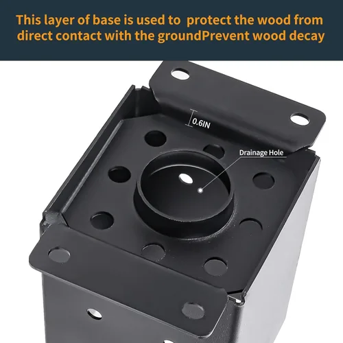 Vista 3 de Base para Poste 4×4, 8 Piezas, (Tamaño Interior 3.6"x3.6") Soportes para Poste, Anclaje de Poste de Acero Grueso con Recubrimiento en Polvo Negro