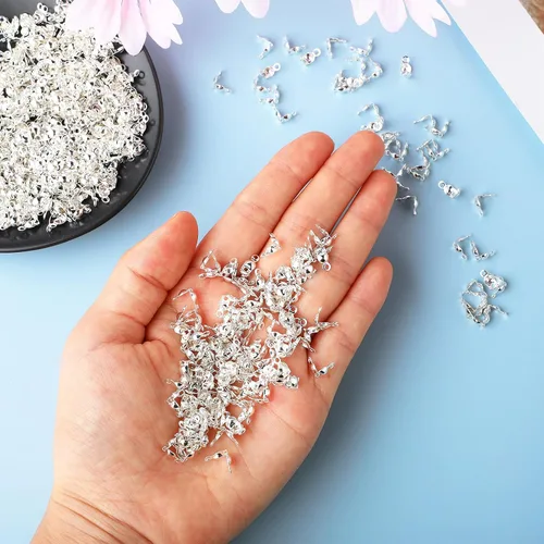Vista 3 de 600 piezas de cubiertas de engarzado plateadas, tapas de extremo para hacer pulseras, collares, joyería, chapadas en metal, puntas de cuentas