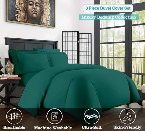 Vista 128 de Juego de funda de edredón color burdeos, tamaño individual, 1 funda de edredón con 2 fundas de almohada, 3 piezas, funda de edredón con cierre