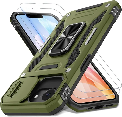 Vista 27 de DEERLAMN Funda para iPhone Air de 6.5 pulgadas con cubierta deslizante para cámara + protector de pantalla (2 paquetes), soporte de anillo giratorio