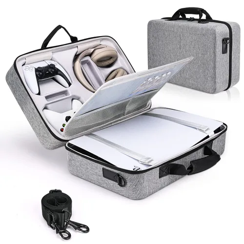 Keten Funda PS-5 con carcasa dura, funda de viaje Play-Station 5, bolsa de viaje protectora para consola, controladores, base y accesorios, a prueba