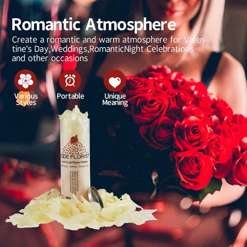 Vista 15 de CODE FLORIST 1100 pétalos de rosa de seda para el día de San Valentín, pétalos de rosa falsos para noches románticas, bodas, propuestas