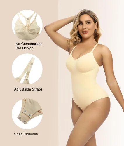 Vista 3 de SHAPERX Body para mujer con control de abdomen, espalda cruzada, sin costuras, esculpir el cuerpo, moldeador