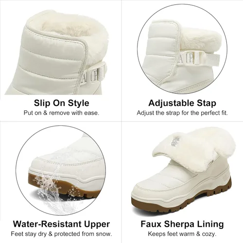 Vista 3 de DREAM PAIRS Botas de nieve de invierno para mujer, impermeables, aisladas, cálidas y cómodas, de piel sintética, botas cortas de moda