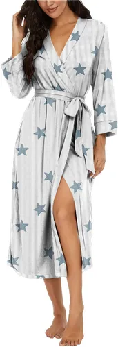 Vista 26 de VINTATRE Bata tipo kimono para mujer, bata larga de punto, ligera, suave, ropa de dormir con cuello en V, casual, ropa de descanso para mujer Verde