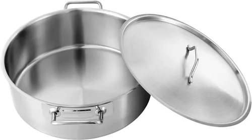 Vista 5 de LYNICESHOP Olla grande de acero inoxidable, 11 cuartos de galón con tapa de vidrio, utensilios de cocina de inducción resistentes