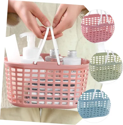 Vista 2 de Bolsa de ducha portátil con agujeros de drenaje, cesta de almacenamiento de ducha de plástico para artículos de tocador de baño