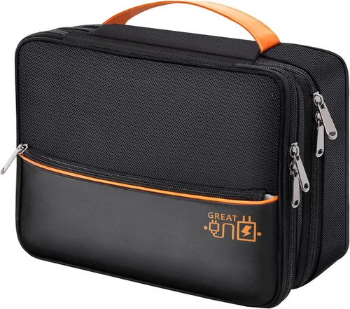 Vista 8 de SELLYFELLY Organizador de viaje para electrónica, bolsa organizadora de cables de doble capa, bolsa de almacenamiento de accesorios electrónicos a
