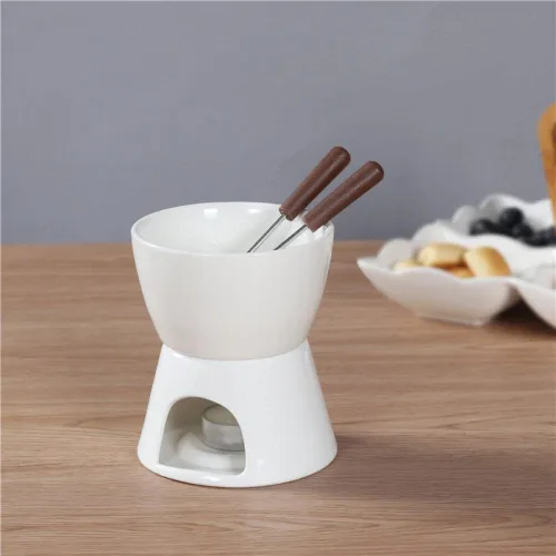 Vista 5 de Sizikato Juego de fondue de chocolate de porcelana roja en forma de corazón, 10 onzas Corazón-rojo