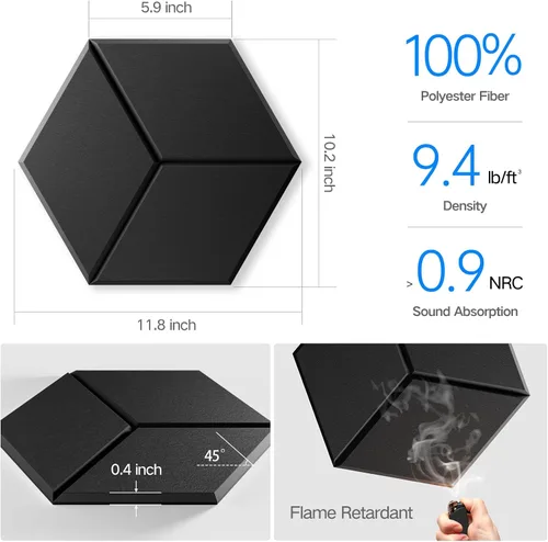 Vista 137 de Paquete de 12 paneles acústicos autoadhesivos de 12 x 10 x 0.4 pulgadas, paneles de espuma a prueba de sonido con alta densidad, elegante diseño