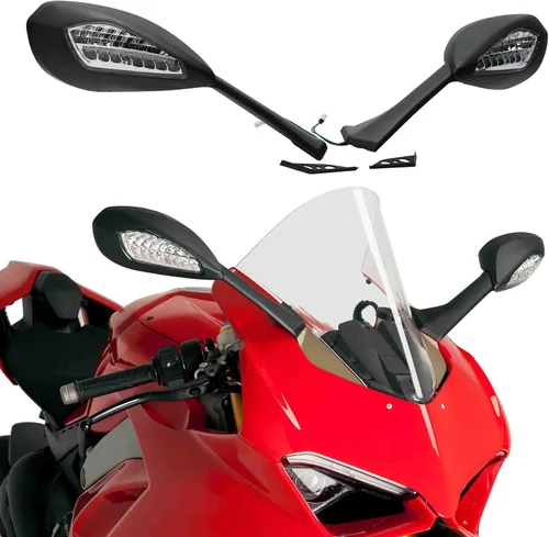 Green-L Espejos laterales retrovisores negros con señal de giro LED para Ducati Panigale V4 2018-2021