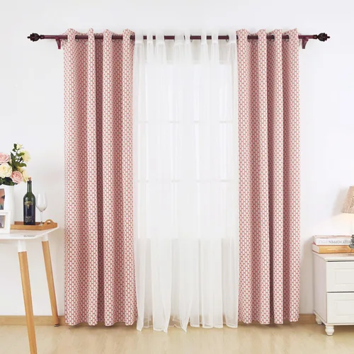 Vista 3 de Deconovo Juego de cortinas traslúcidas blancas con estampado marroquí rojo para dormitorio, paneles de oscurecimiento con aislamiento térmico